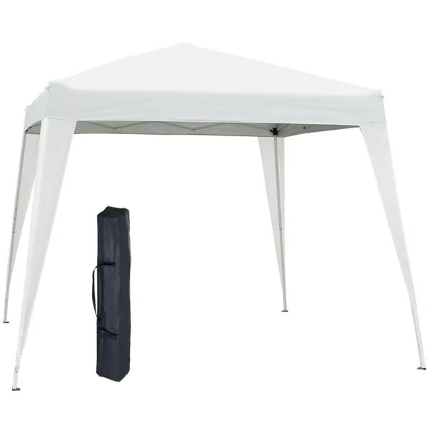 Pop up Foldable Garden Gazebo 2.4x2.4m with Steel Structure and Windproof Ropes, White