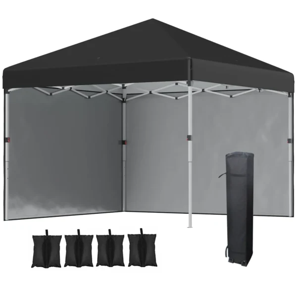 Height-Adjustable Pop Up Foldable Garden Gazebo with 2 Walls and Bag Included, 297x297x274 cm, Black