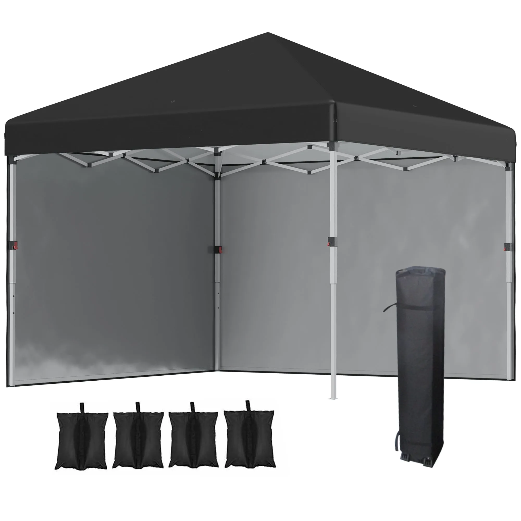 Height-Adjustable Pop Up Foldable Garden Gazebo with 2 Walls and Bag Included, 297x297x274 cm, Black