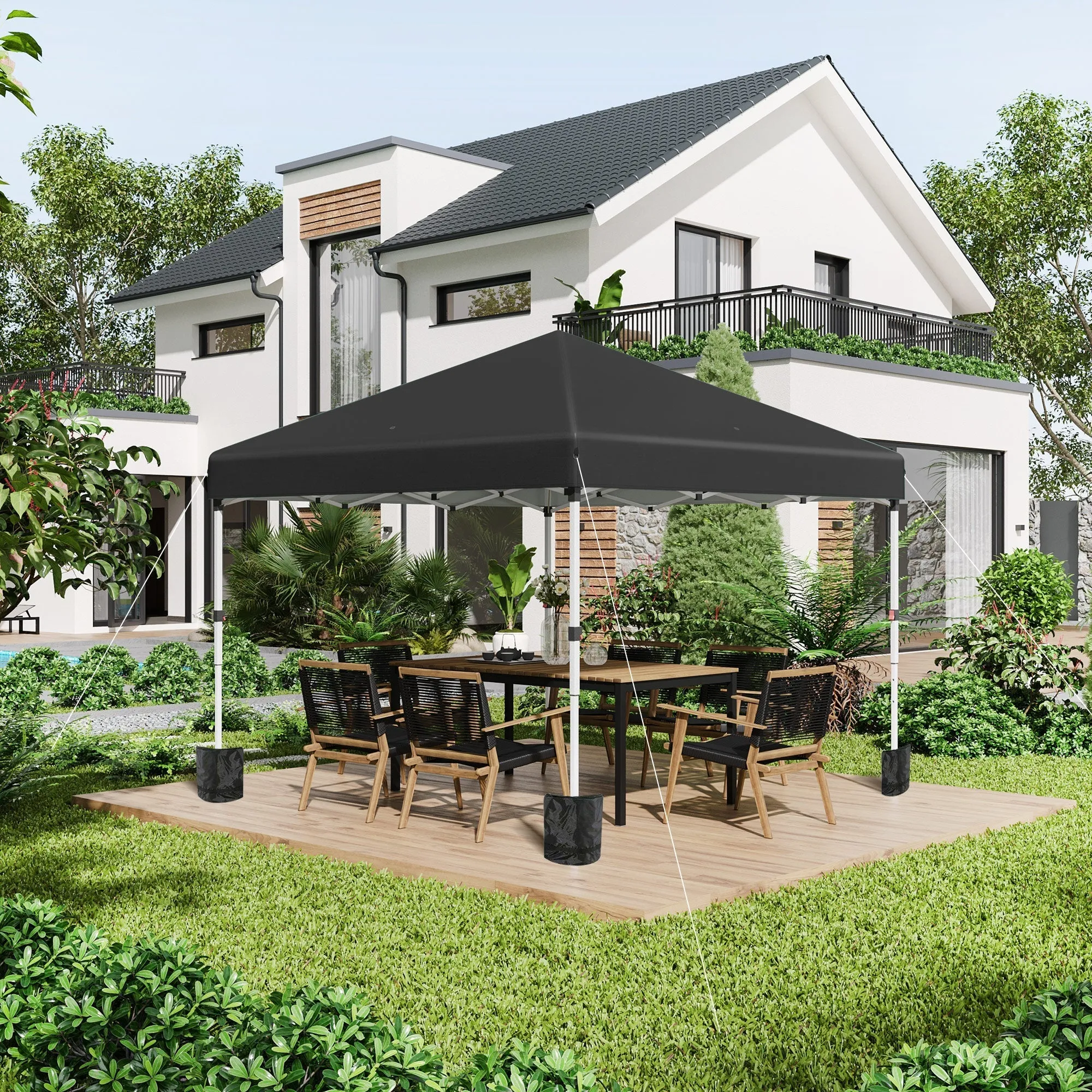 Height-Adjustable Pop Up Foldable Garden Gazebo with 2 Walls and Bag Included, 297x297x274 cm, Black - Image 2