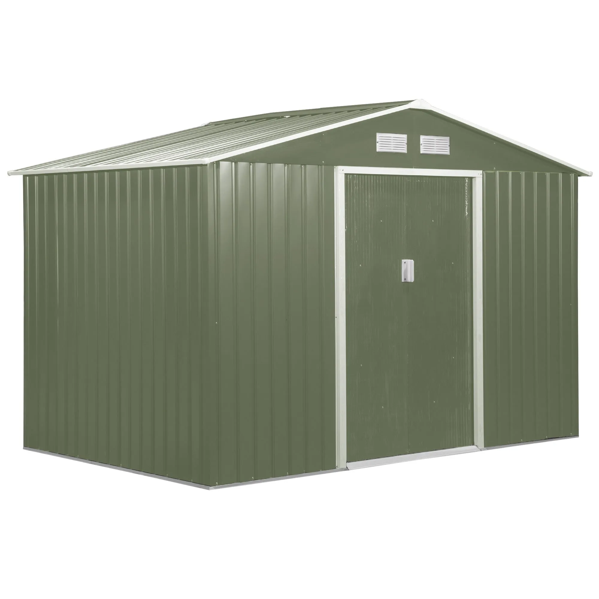 Garden Shed with 2 Sliding Doors and 4 Air Vents in Steel, 277x195x192cm, Light Green - Image 2