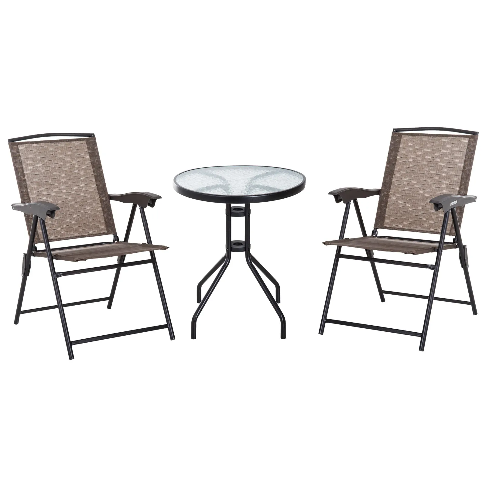 Coffee Table with 2 Chairs Furniture Set 3pcs Folding Adjustable Outdoor Textilene Brown