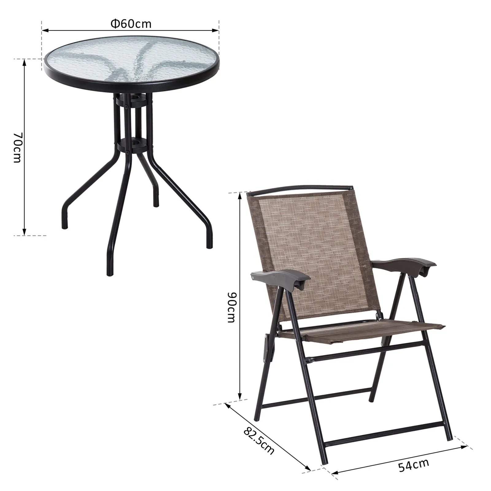 Coffee Table with 2 Chairs Furniture Set 3pcs Folding Adjustable Outdoor Textilene Brown - Image 3