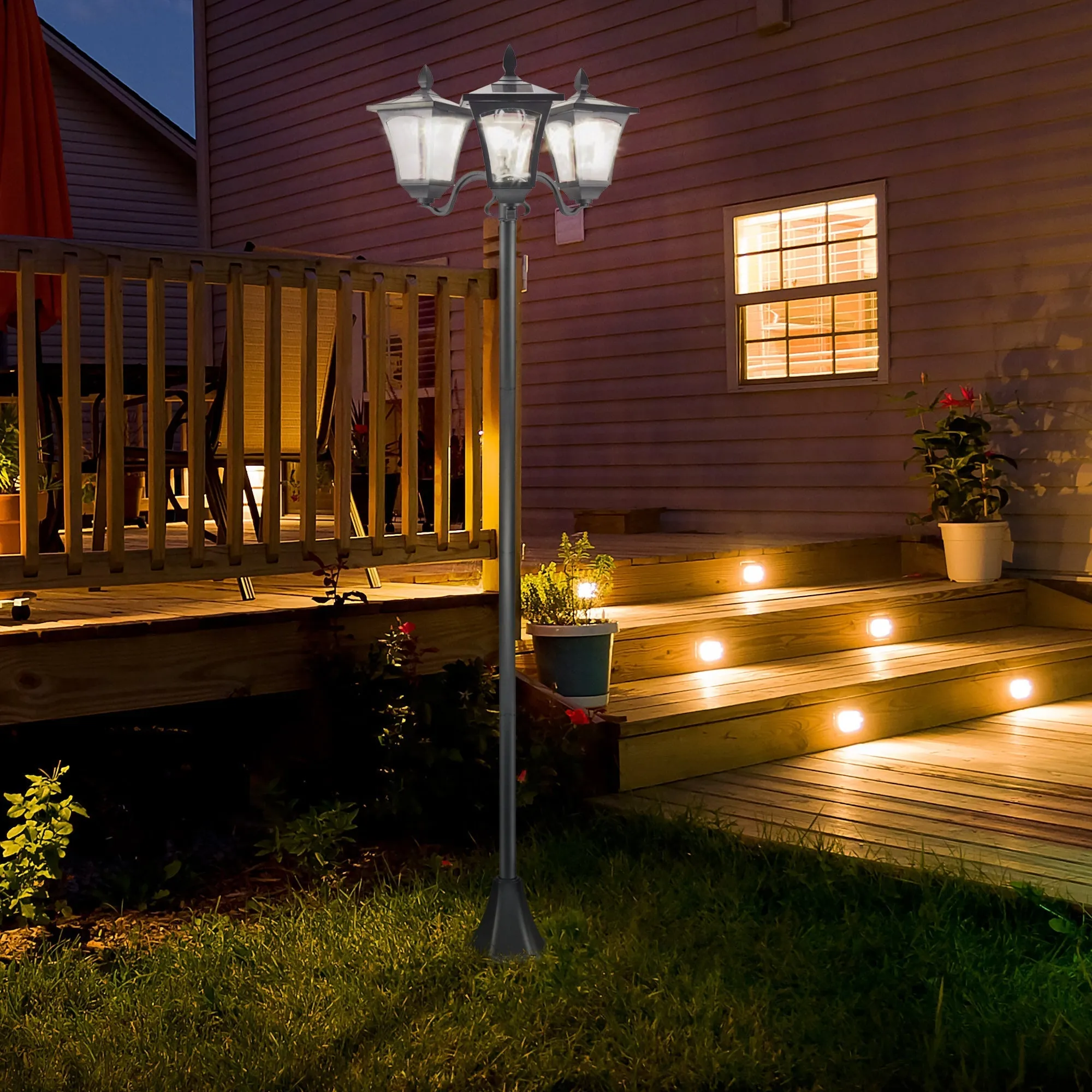 Solar Garden Lamp 3 LED Classic Outdoor Floor Lamp IP44 51.5×47×182.5cm - Image 2