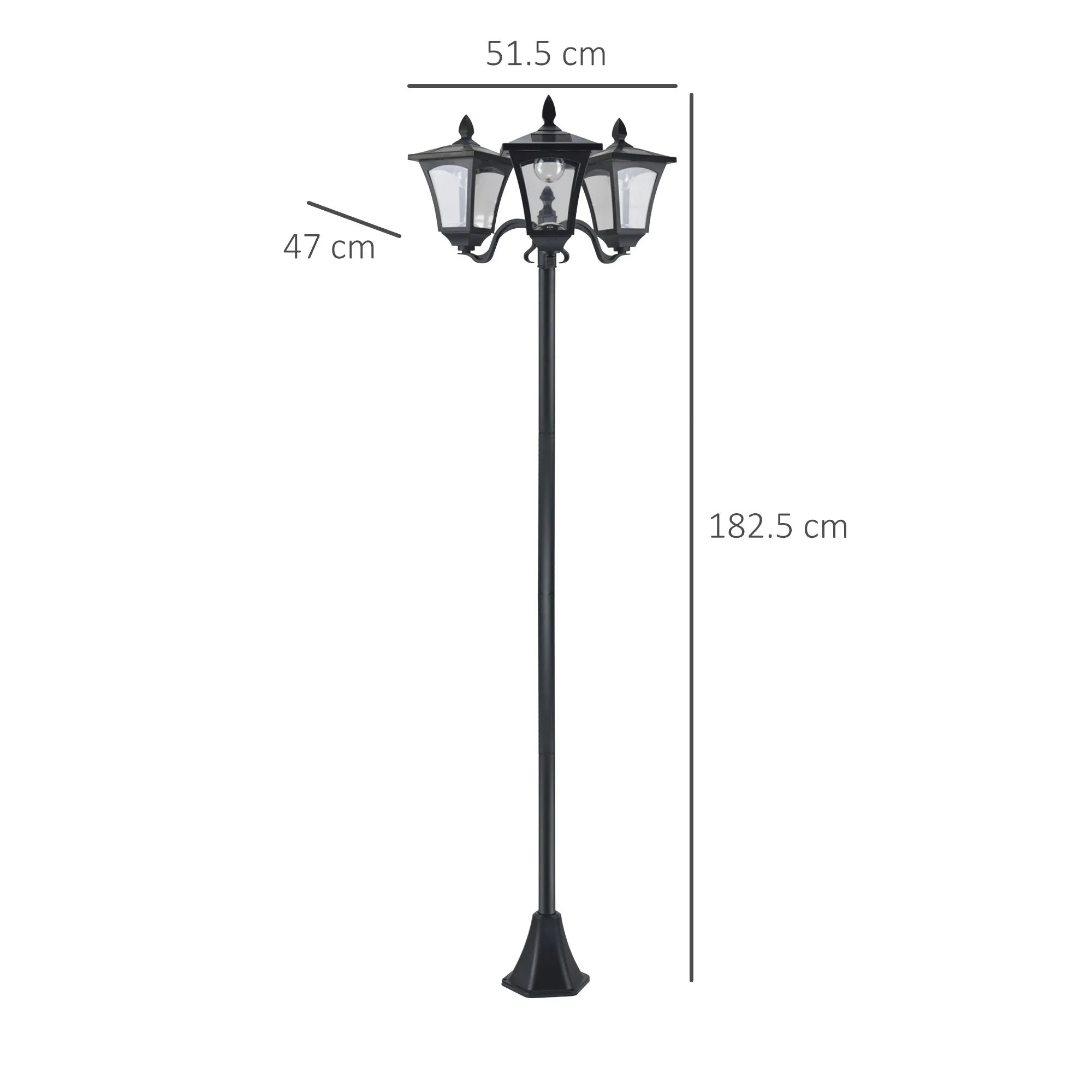 Solar Garden Lamp 3 LED Classic Outdoor Floor Lamp IP44 51.5×47×182.5cm - Image 3