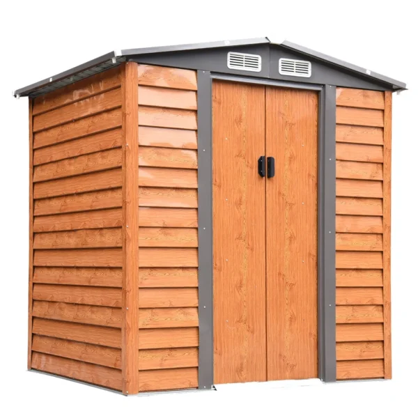 Steel and PP Garden Shed with Air Vents, 197x163x178-200 cm, Brown