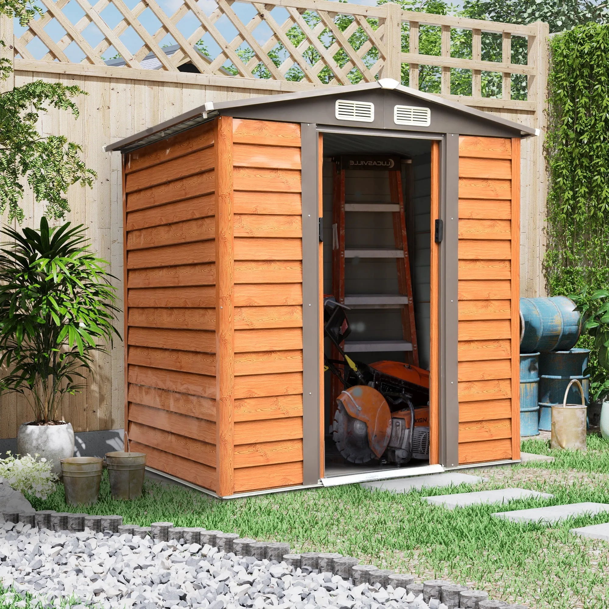 Steel and PP Garden Shed with Air Vents, 197x163x178-200 cm, Brown - Image 2