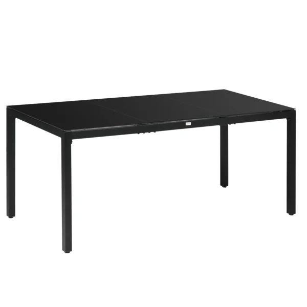 Rectangular Garden Table for 8 People in Aluminum and Glass, 180x80x72cm, Black