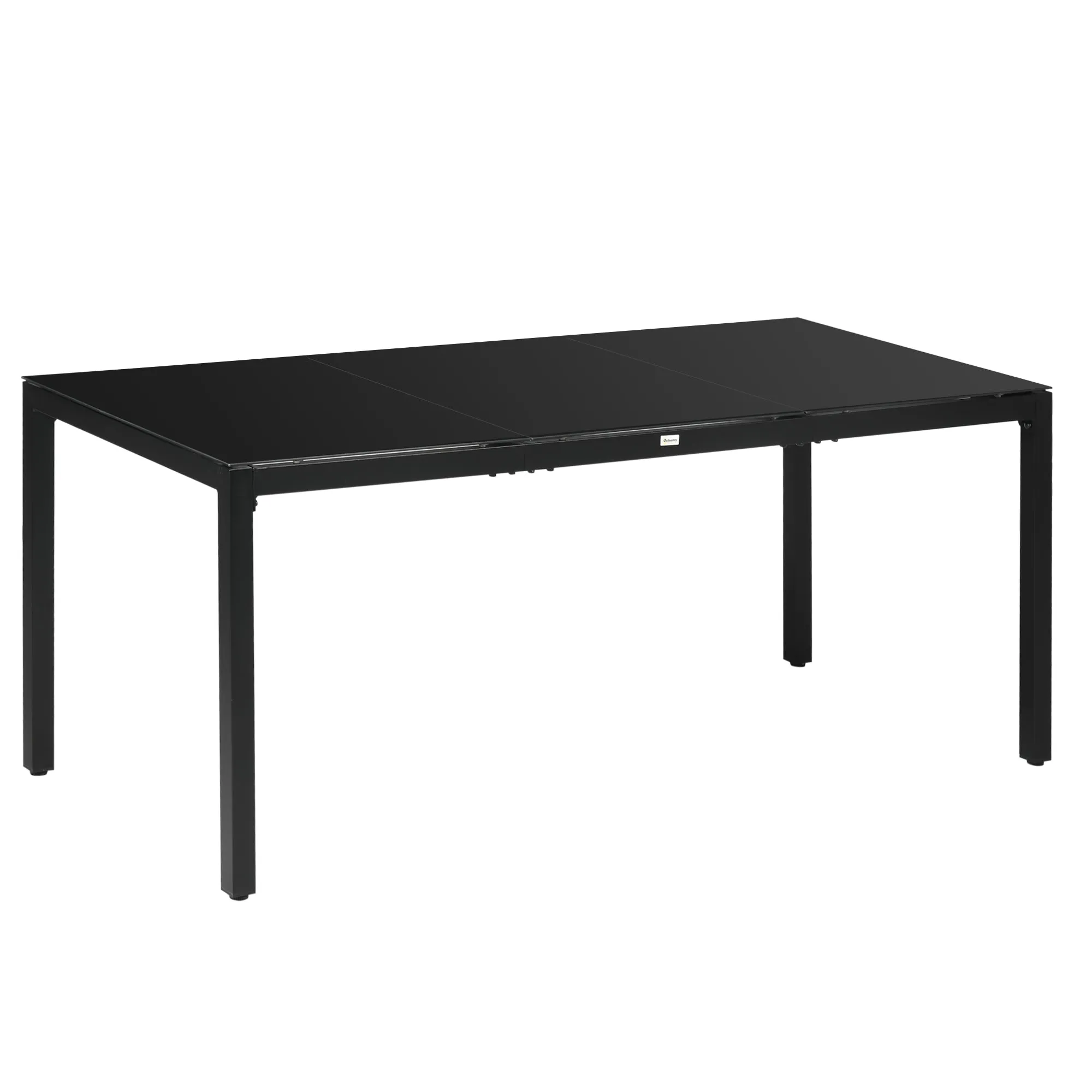 Rectangular Garden Table for 8 People in Aluminum and Glass, 180x80x72cm, Black