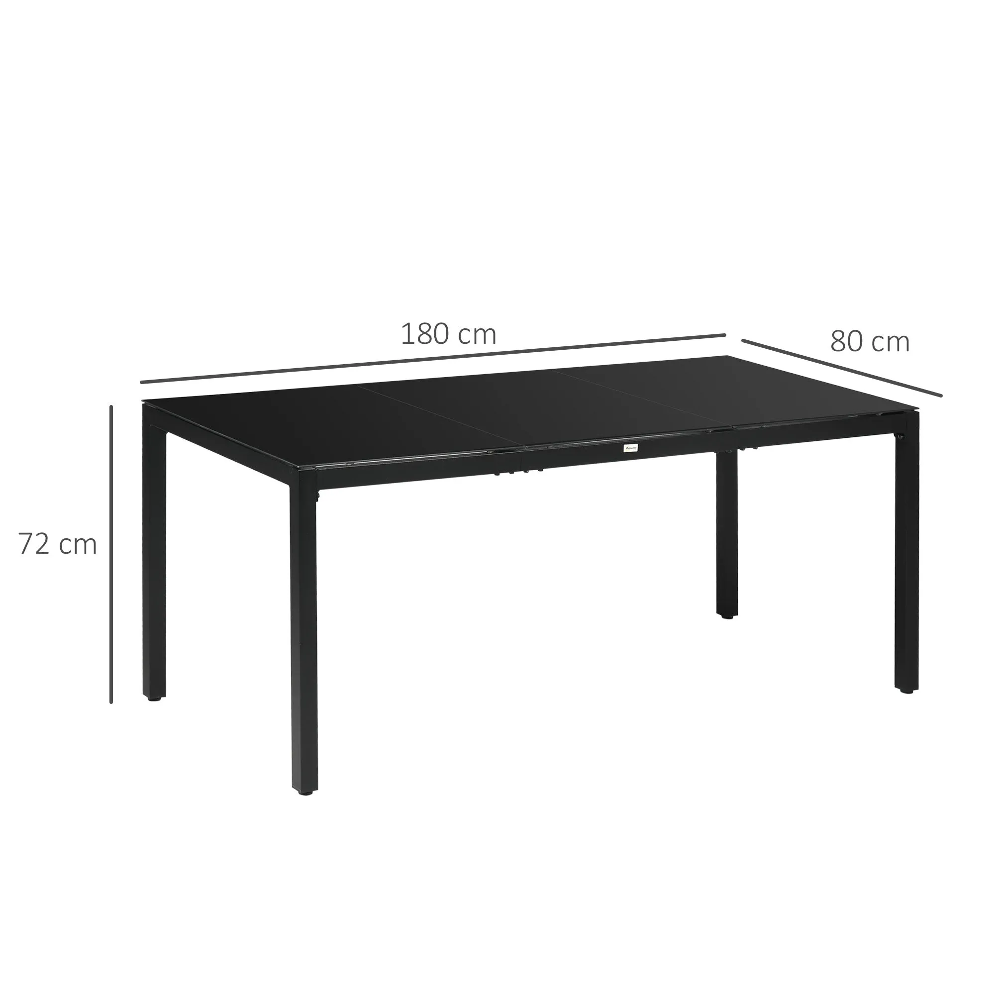 Rectangular Garden Table for 8 People in Aluminum and Glass, 180x80x72cm, Black - Image 3
