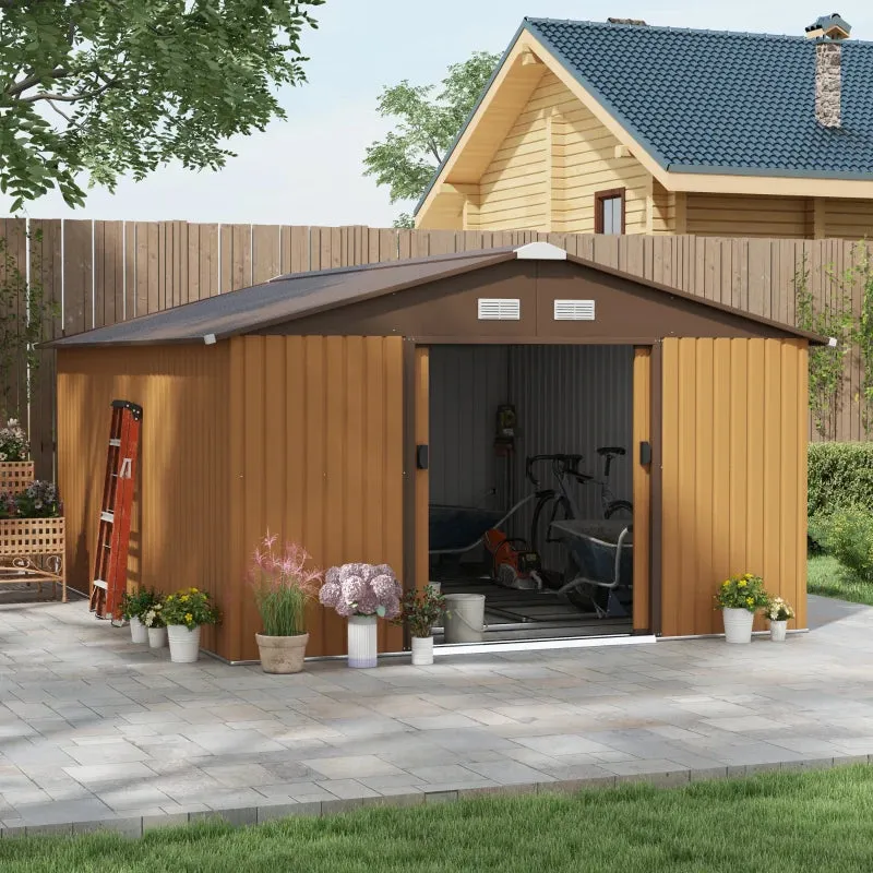 Garden Shed with 2 Sliding Doors and 4 Vents in Steel, 340x386x200cm, Yellow - Image 2