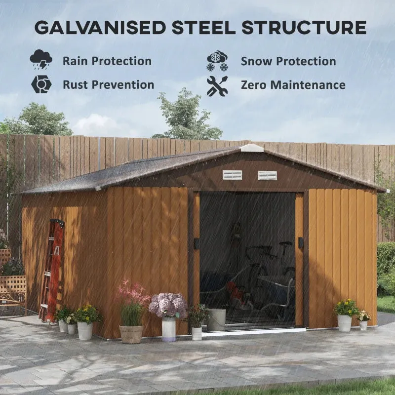 Garden Shed with 2 Sliding Doors and 4 Vents in Steel, 340x386x200cm, Yellow - Image 3