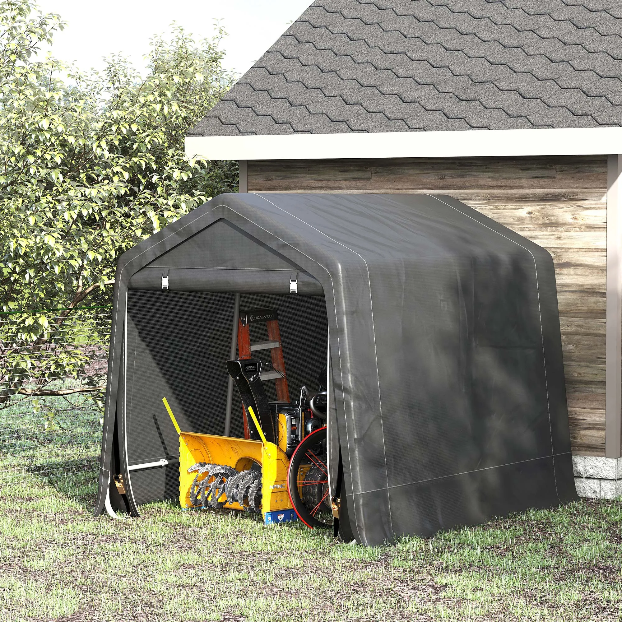Garage Tent for Cars, Motorcycles and Tools in Metal and PE Fabric, 280x240x240cm, Grey - Image 2
