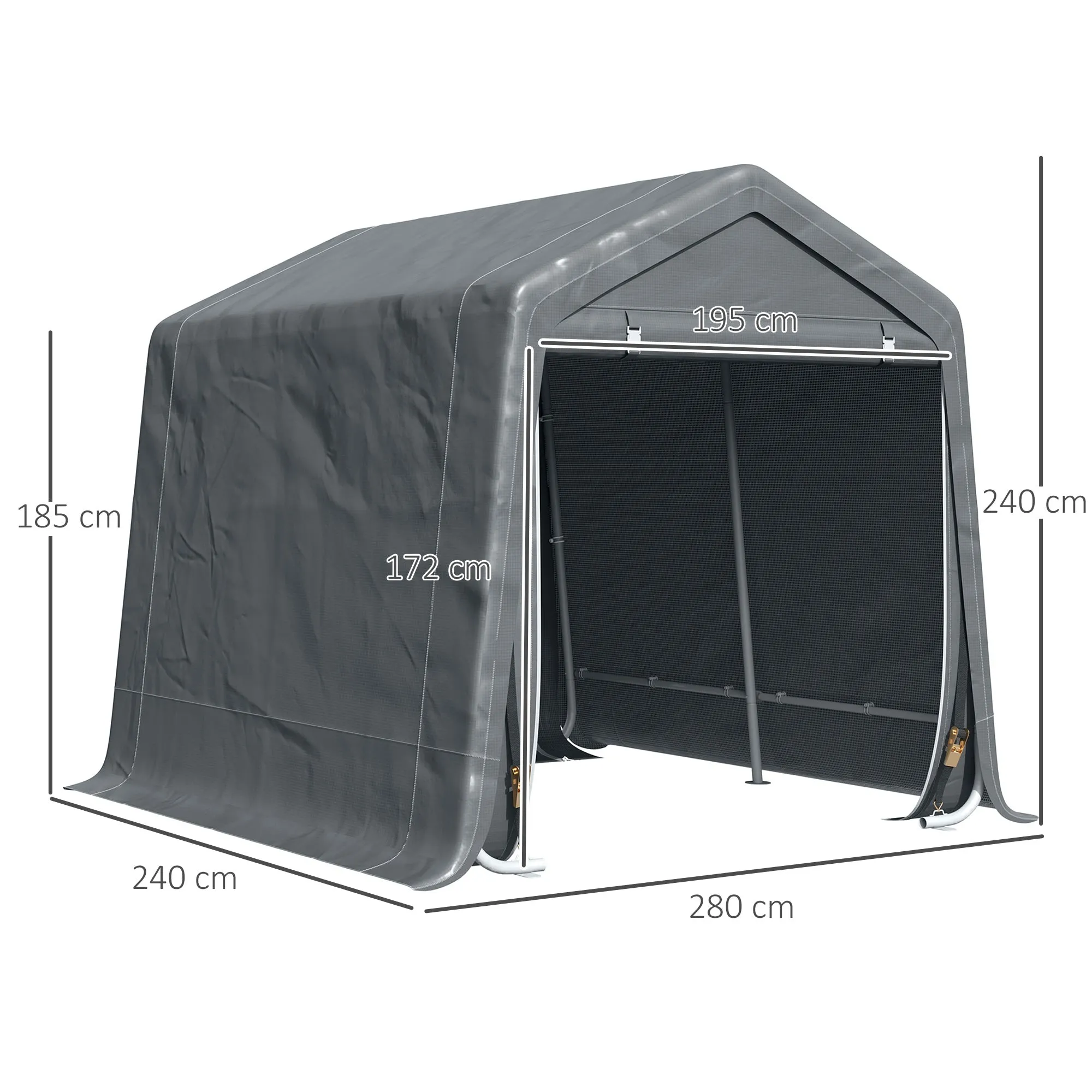 Garage Tent for Cars, Motorcycles and Tools in Metal and PE Fabric, 280x240x240cm, Grey - Image 3