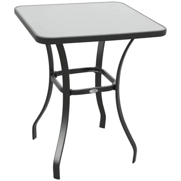 Modern Coffee Table with Tempered Glass Top, Outdoor Garden Table with Metal Frame, 68.5 x 68.5 x 84 cm, Grey