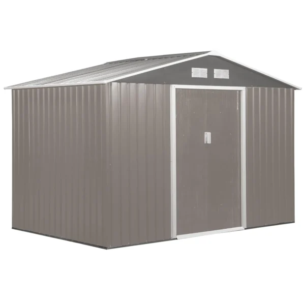 Garden Shed with Double Sliding Doors Steel Sheet, Steel Garden Shed, 277x195x192cm, Grey