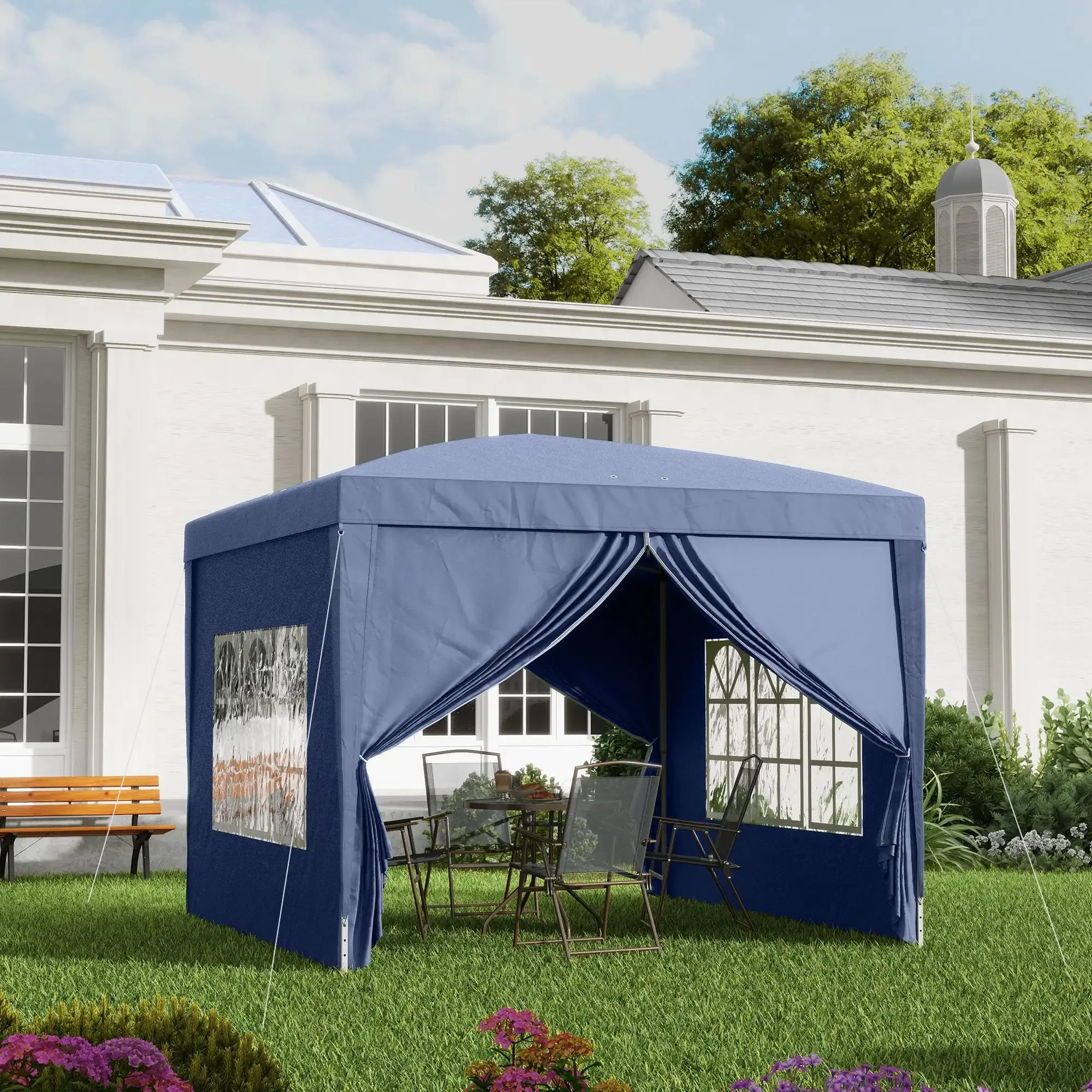 Foldable Garden Gazebo with Ropes and Pegs Included, 2.95x2.95x2.58 m, Blue - Image 2