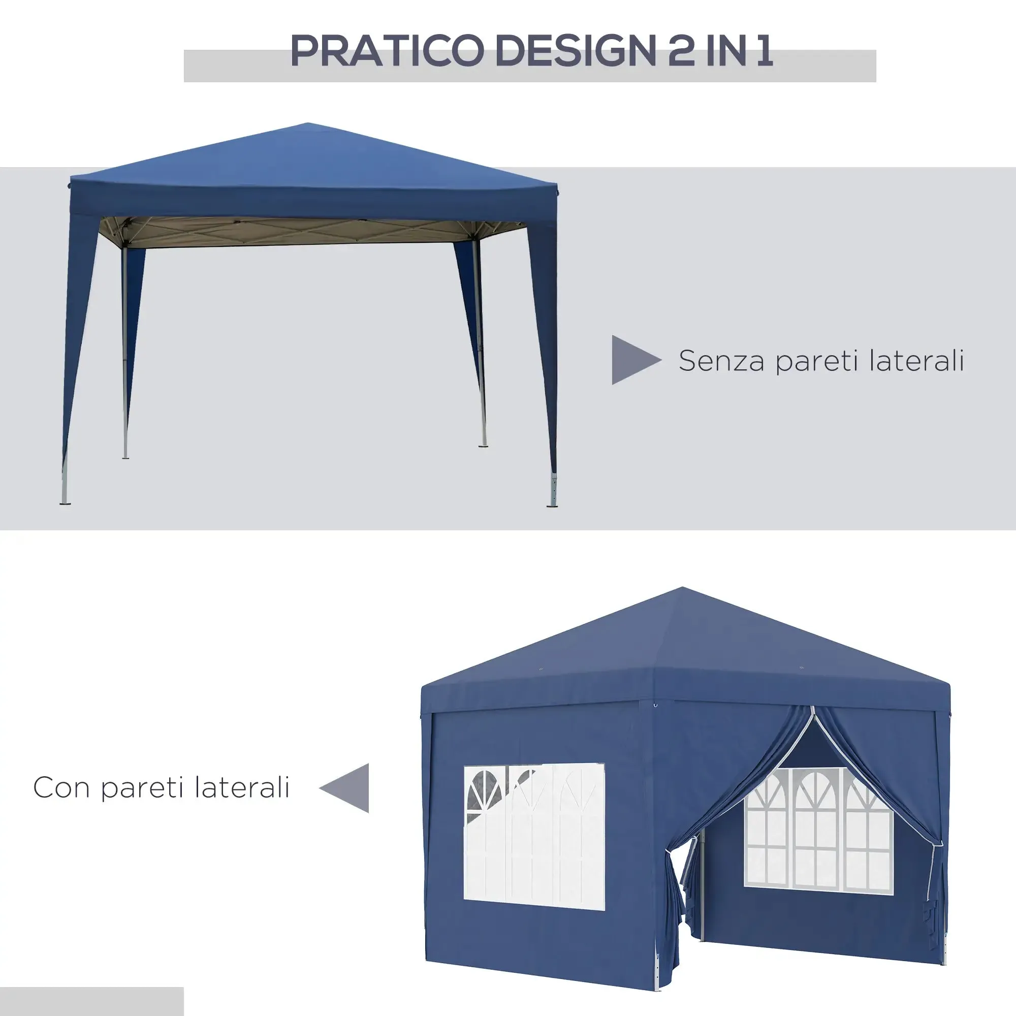 Foldable Garden Gazebo with Ropes and Pegs Included, 2.95x2.95x2.58 m, Blue - Image 3