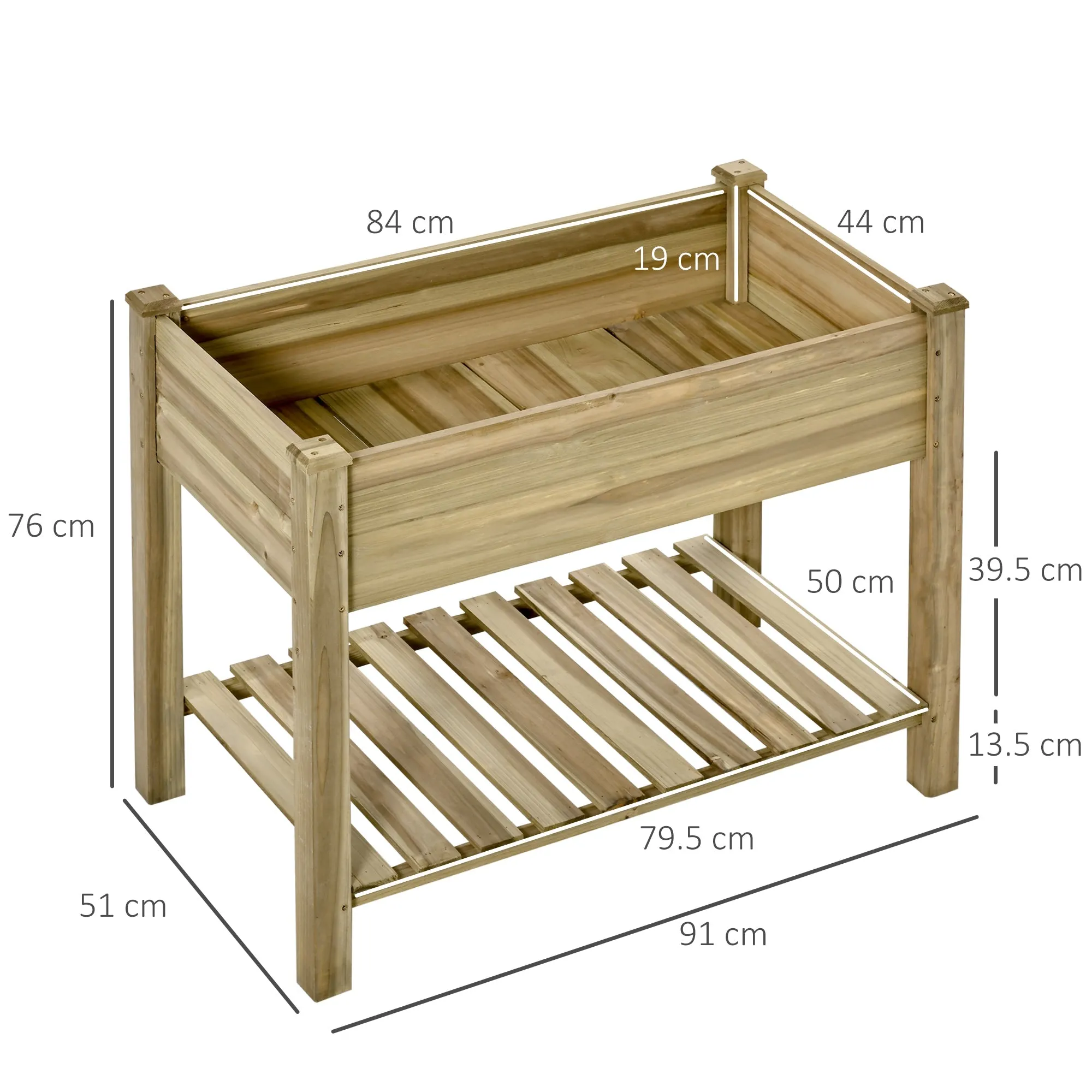 Raised Wooden Planter with Legs and Bottom Shelf for Garden and Balcony 91x51x76cm - Image 3