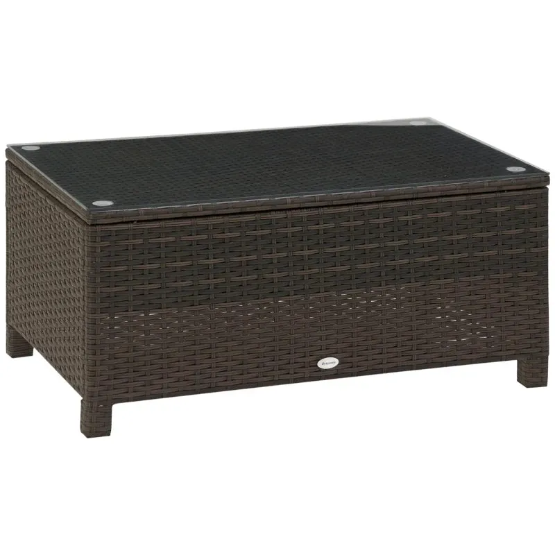 5mm Tempered Glass Rectangular Outdoor Rattan Garden Coffee Table 85 x 50 x 39 cm Brown