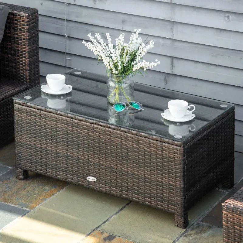 5mm Tempered Glass Rectangular Outdoor Rattan Garden Coffee Table 85 x 50 x 39 cm Brown - Image 2