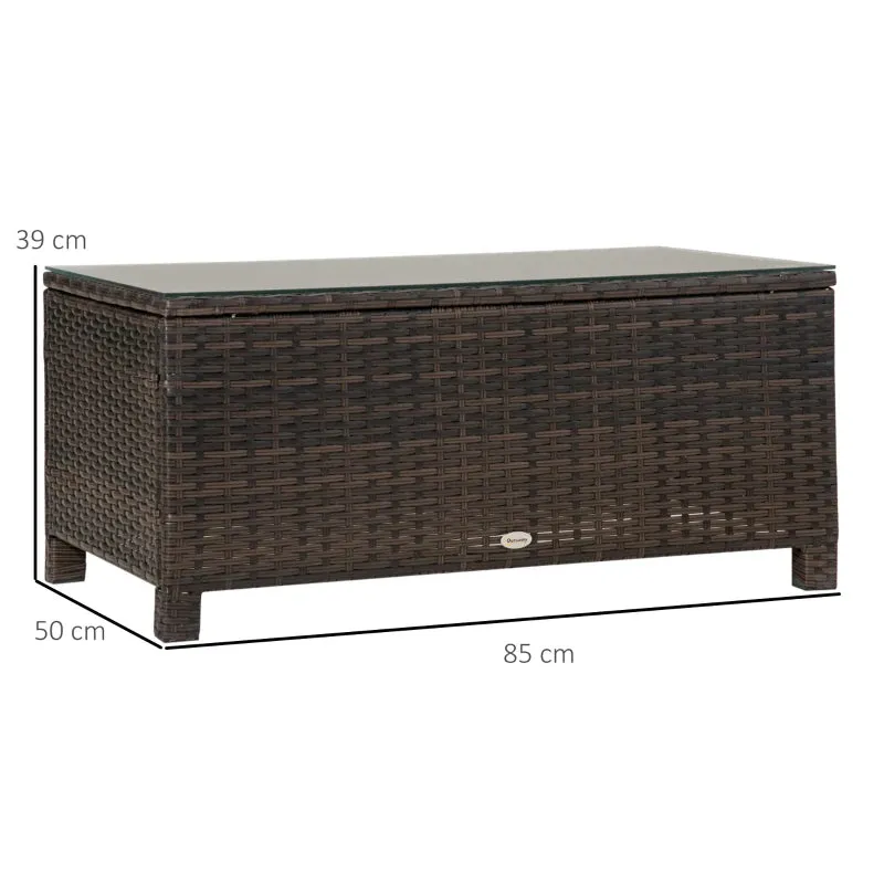 5mm Tempered Glass Rectangular Outdoor Rattan Garden Coffee Table 85 x 50 x 39 cm Brown - Image 3