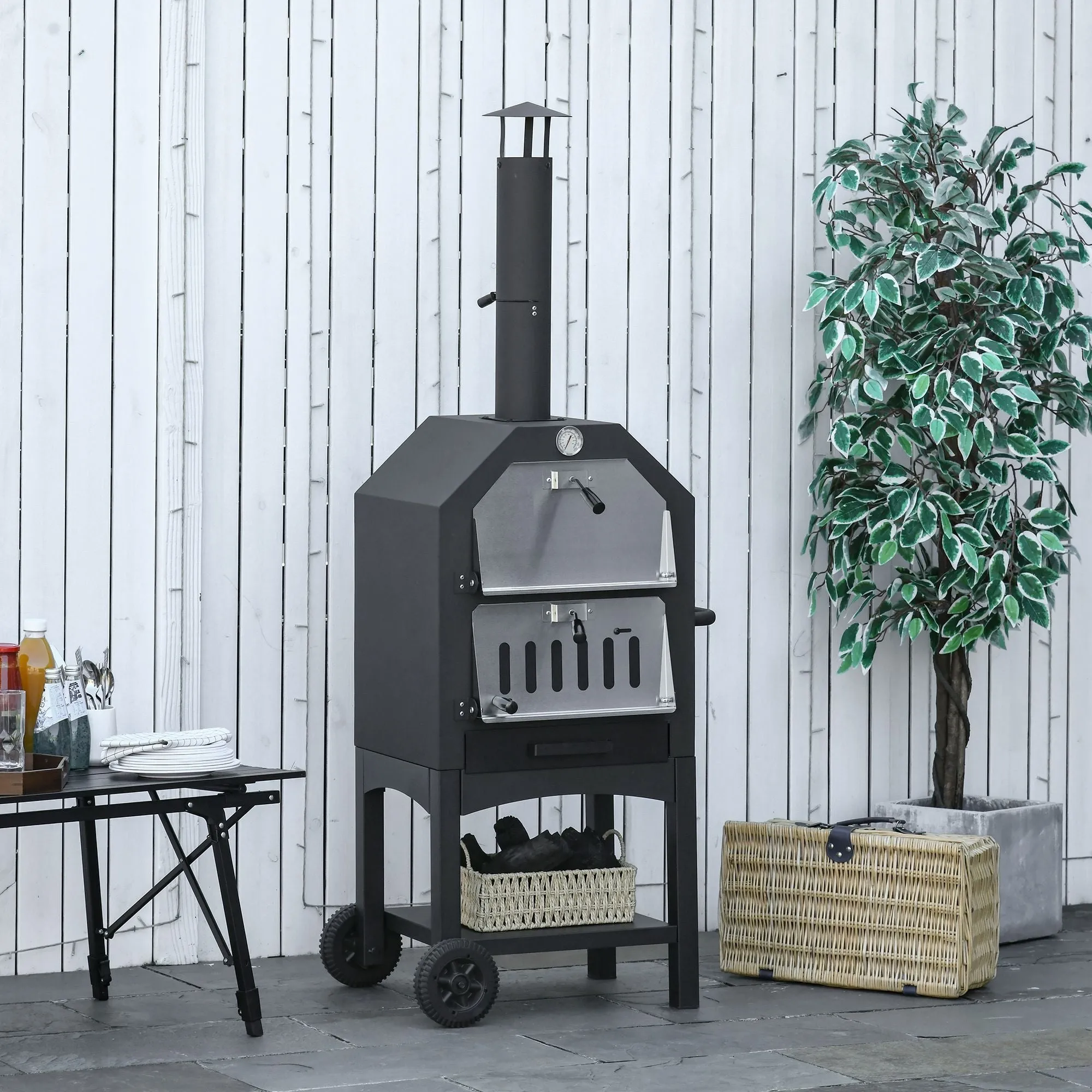 Black Outdoor Pizza Charcoal Oven - Image 2