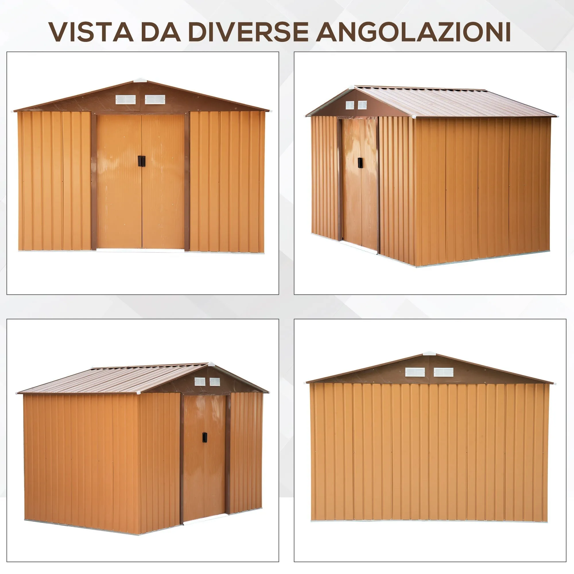 Garden Shed with Base and Double Sliding Doors, Steel Garden Shed, 277x195x192 cm, Yellow - Image 3