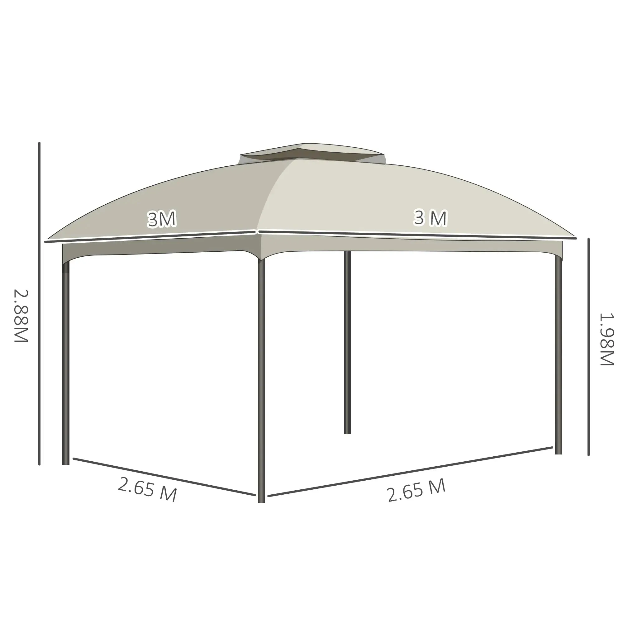 3x3m Steel Garden Gazebo with Double Roof and Curtains, Beige and Grey - Image 2