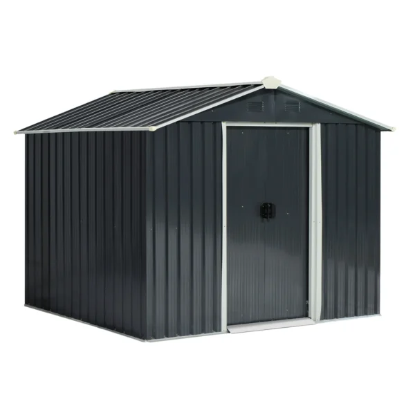 Garden Shed 3.6m² Steel Sheet Tool Storage, Outdoor Tool Shed with 2 Sliding Doors and 4 Ventilation Outlets, 236x174x190cm, Dark Grey