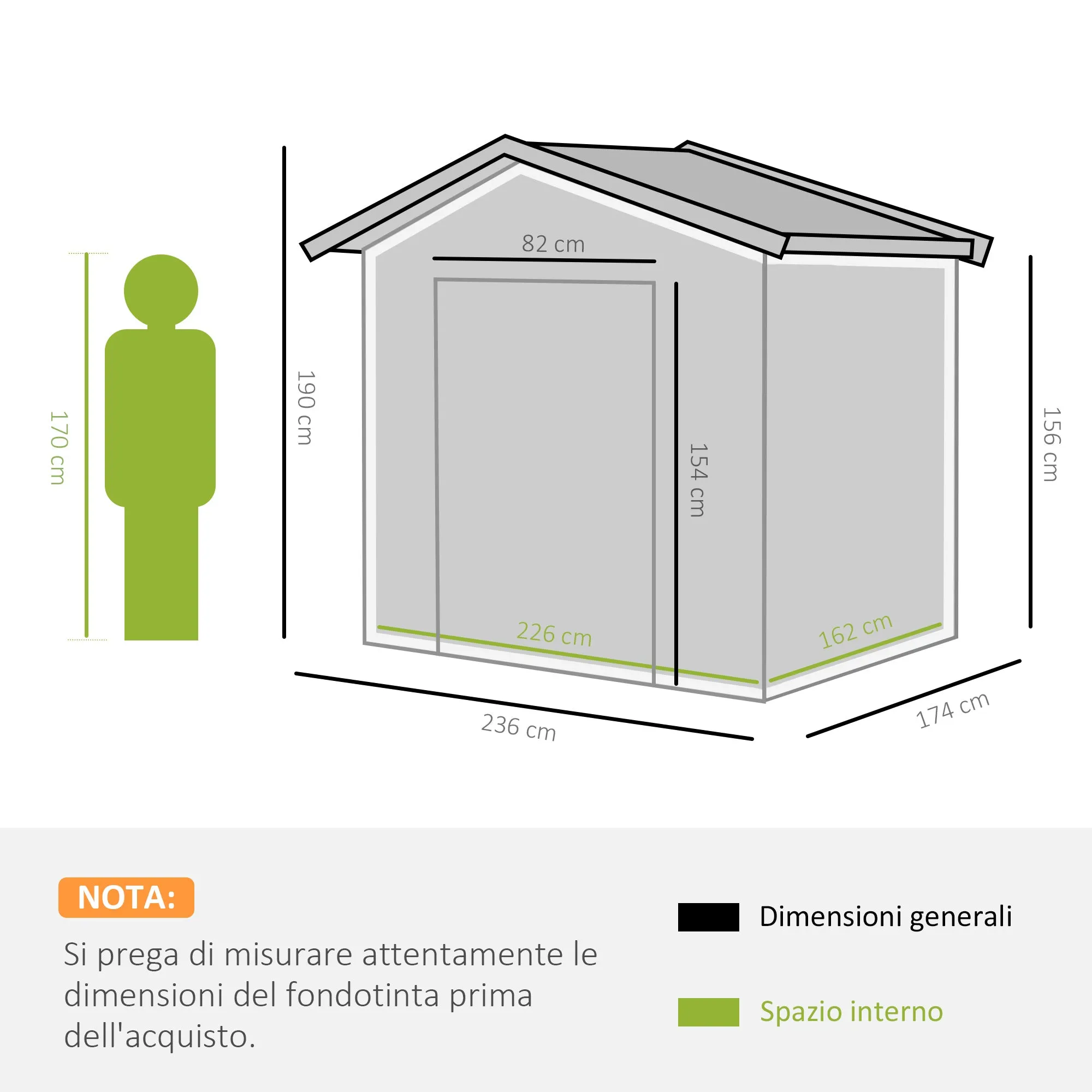 Garden Shed 3.6m² Steel Sheet Tool Storage, Outdoor Tool Shed with 2 Sliding Doors and 4 Ventilation Outlets, 236x174x190cm, Dark Grey - Image 3