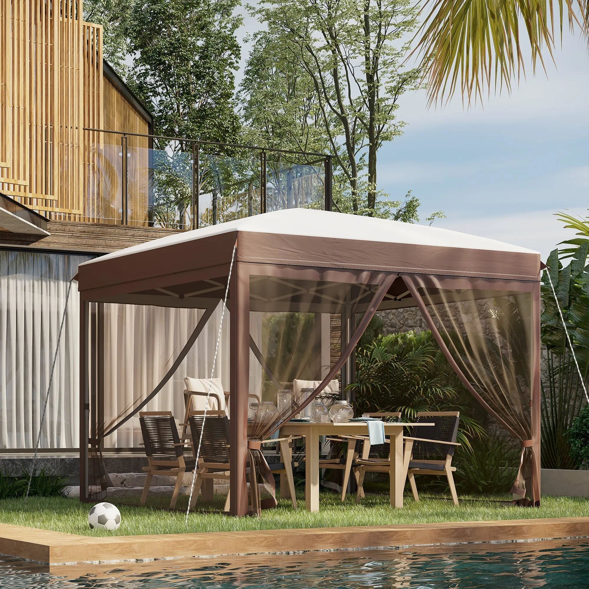 3x3m Garden Gazebo with Mosquito Net and Carry Bag with Wheels, Cream - Image 2