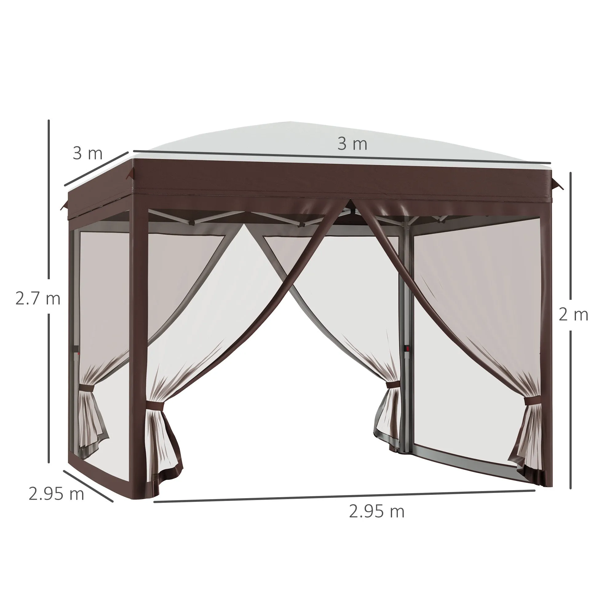 3x3m Garden Gazebo with Mosquito Net and Carry Bag with Wheels, Cream - Image 3