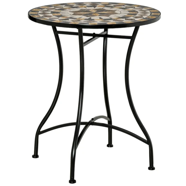 Round Metal and Mosaic Garden Table for Outdoor and Indoor Use, 60x71cm, Black