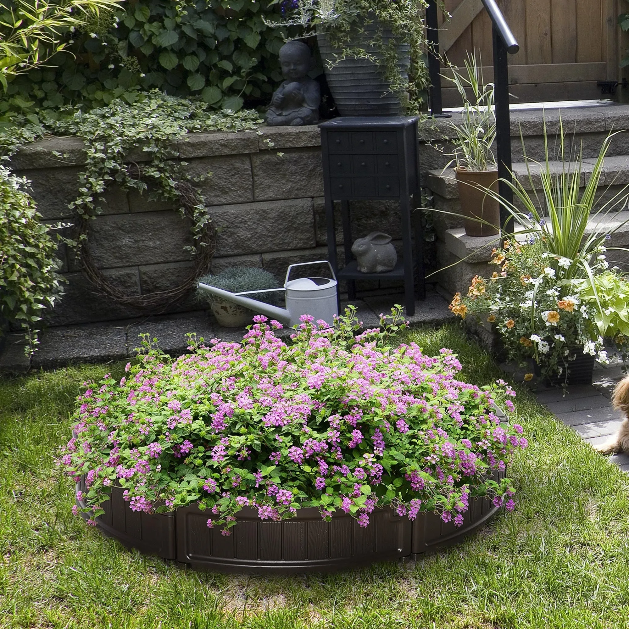 HDPE Raised Garden Bed, Round Outdoor Planter, Φ123x21cm, Brown - Image 3