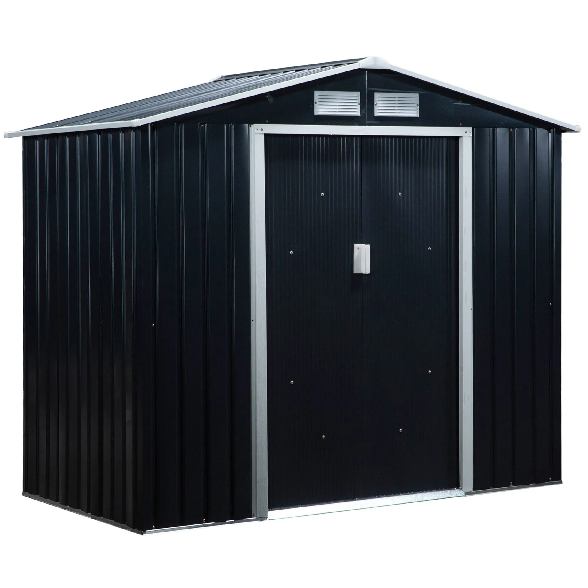 Garden Shed Tool Shed in Sheet Metal with Sliding Doors, 213x130x185cm, Dark Grey - Image 2