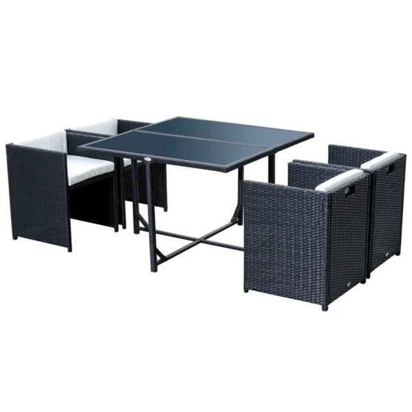 5-Piece Garden Furniture Set, Rectangle Dining Table and 4 Chairs with Matching Cushions, Black, 109x109x72 cm