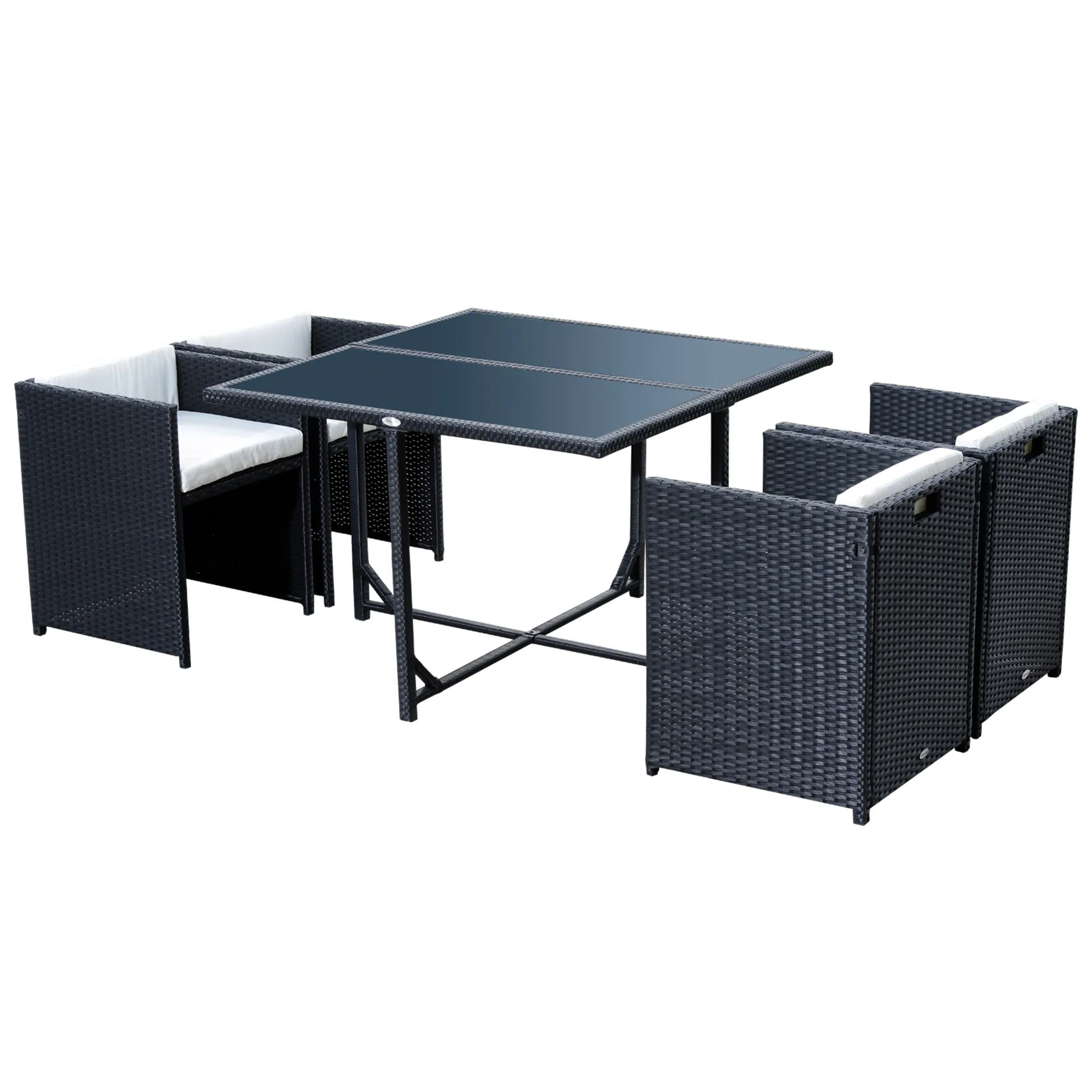 5-Piece Garden Furniture Set, Rectangle Dining Table and 4 Chairs with Matching Cushions, Black, 109x109x72 cm