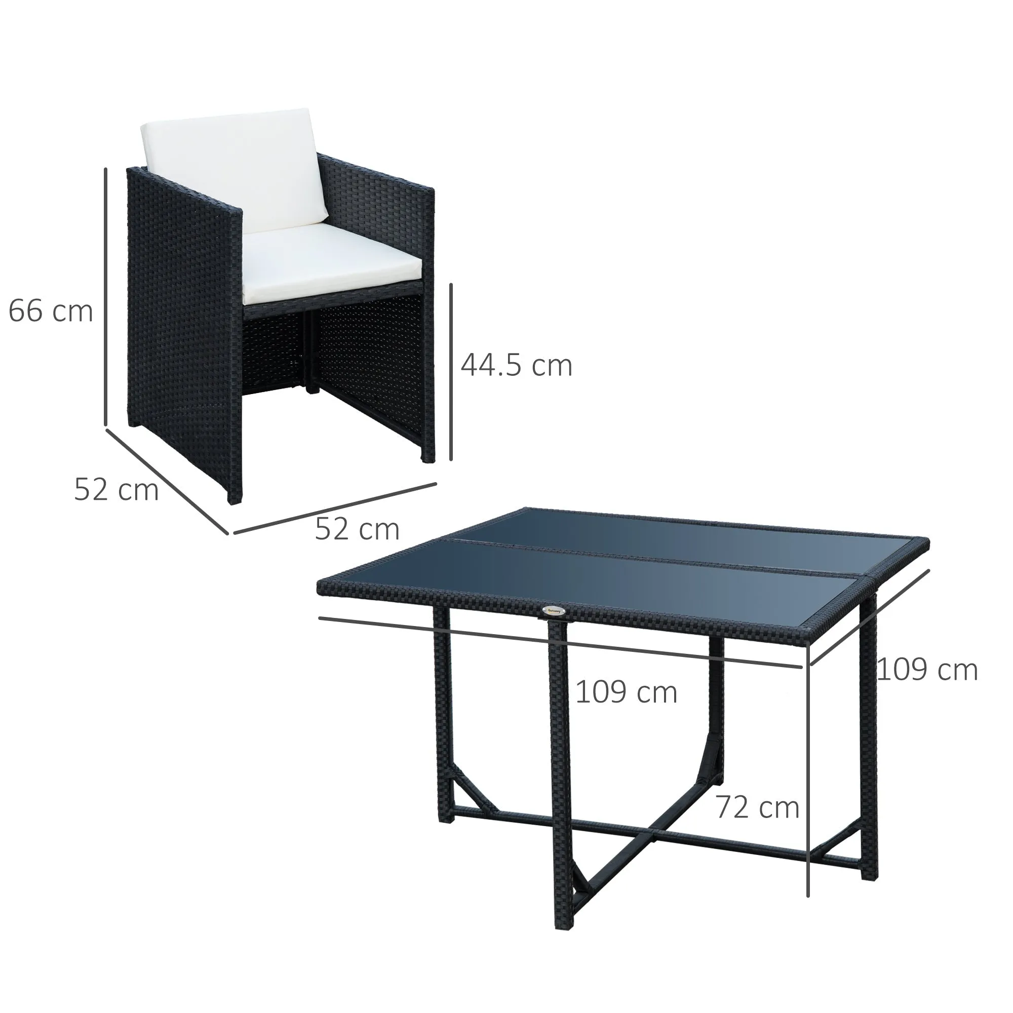 5-Piece Garden Furniture Set, Rectangle Dining Table and 4 Chairs with Matching Cushions, Black, 109x109x72 cm - Image 3