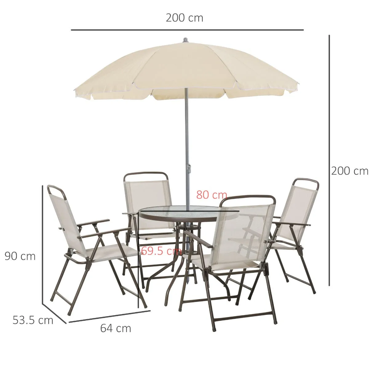 6-Piece Steel Pipe Garden Furniture Set, Garden Table with Chairs and Umbrella, Cream - Image 3