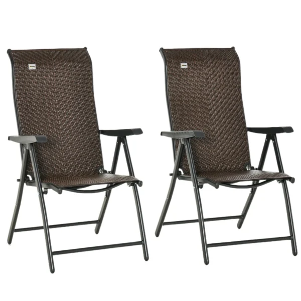 Set of 2 Folding PE Rattan Garden Chairs, 7-Position Backrest, 71x58x111cm