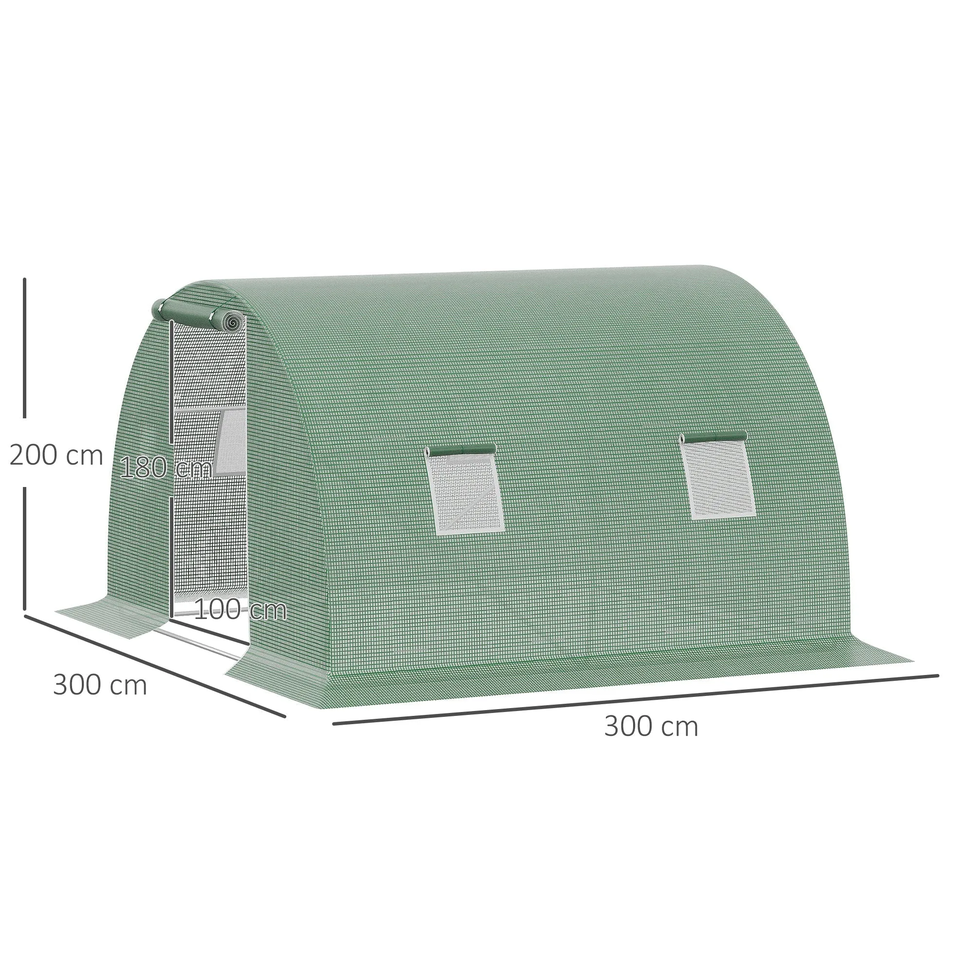 3x3x2m Outdoor Tunnel Greenhouse with PE Cover, Zippered Door and 4 Windows, Green - Image 3