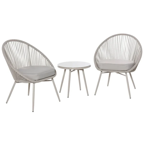 Boho Style Synthetic Rattan Garden Set with Coffee Table and 2 Chairs, Cream White