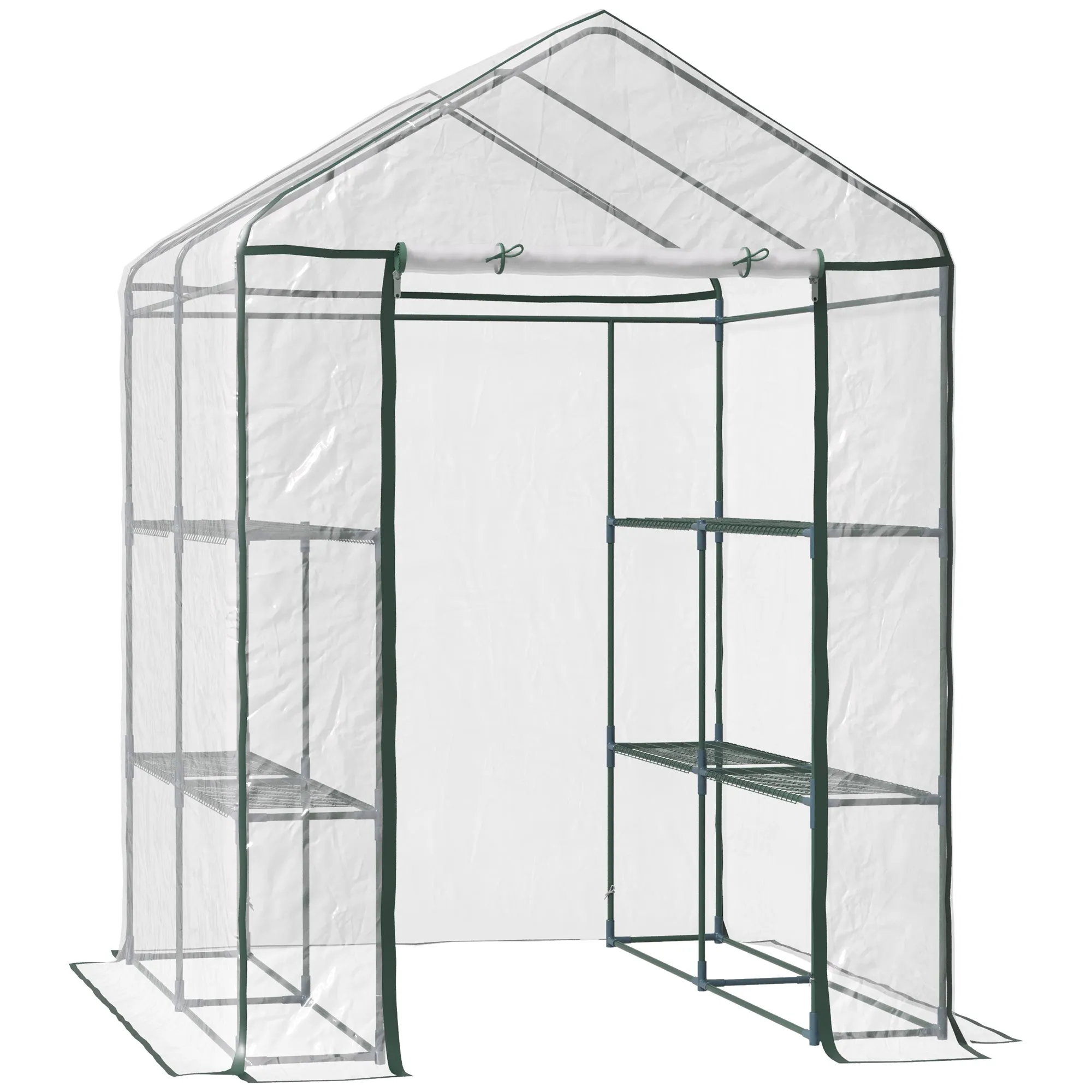 Outdoor Garden Greenhouse in Transparent PVC, Balcony Greenhouse with Shelves for Plants and Vegetables 1.43 x 1.43 x 1.95m