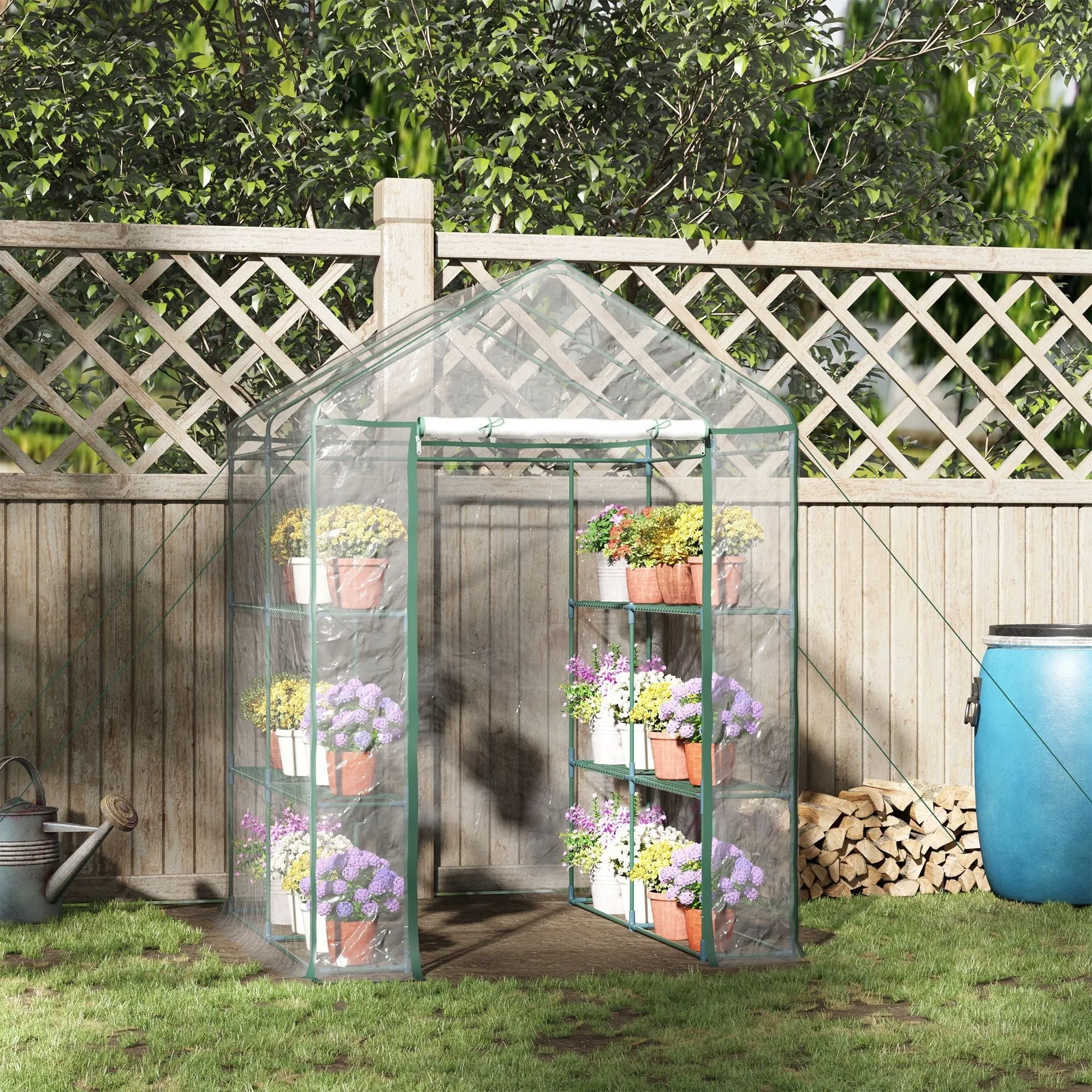 Outdoor Garden Greenhouse in Transparent PVC, Balcony Greenhouse with Shelves for Plants and Vegetables 1.43 x 1.43 x 1.95m - Image 2
