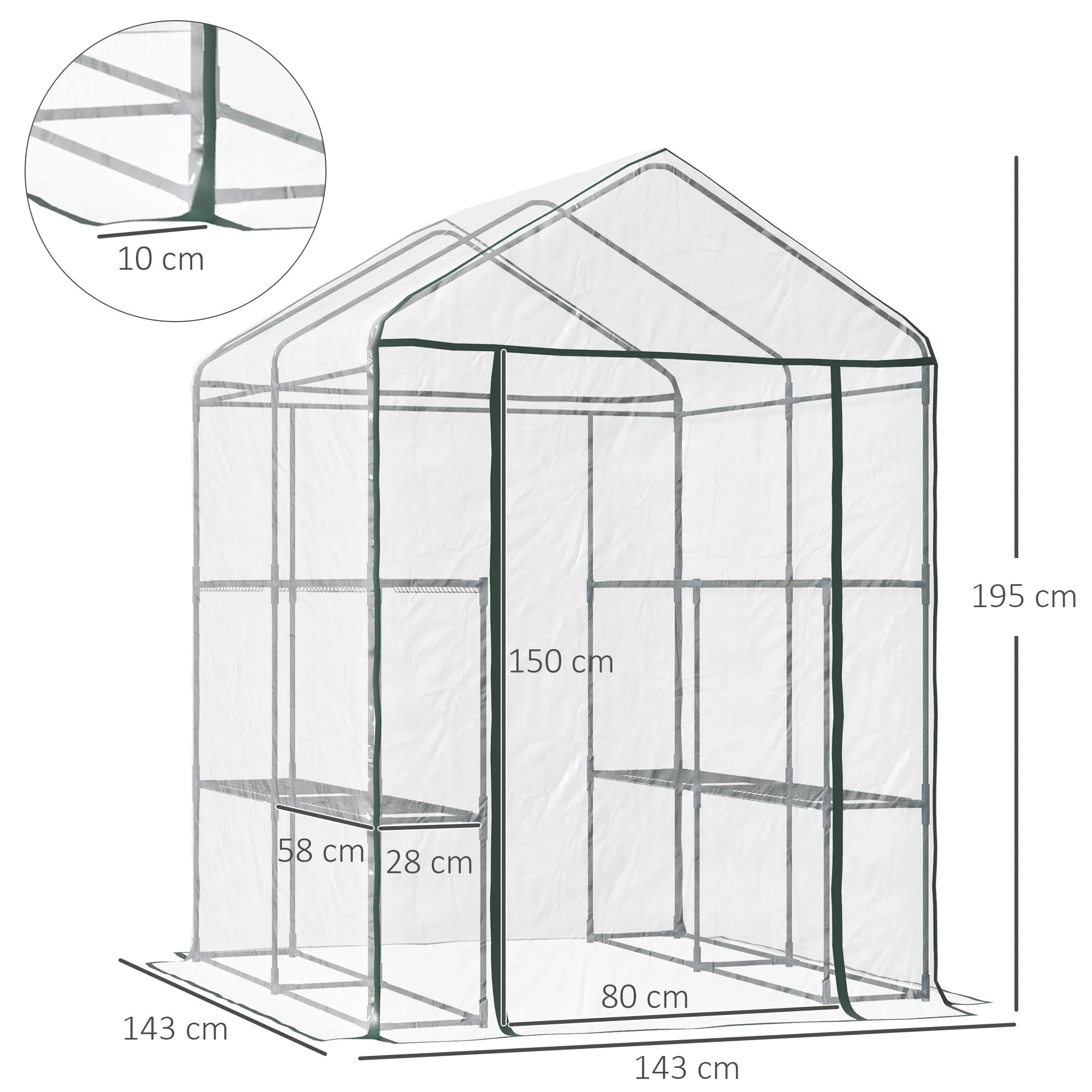 Outdoor Garden Greenhouse in Transparent PVC, Balcony Greenhouse with Shelves for Plants and Vegetables 1.43 x 1.43 x 1.95m - Image 3