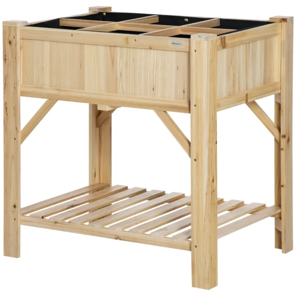 Raised Vegetable Garden Bed with 6 Compartments in Fir Wood, 78.5x58x81cm
