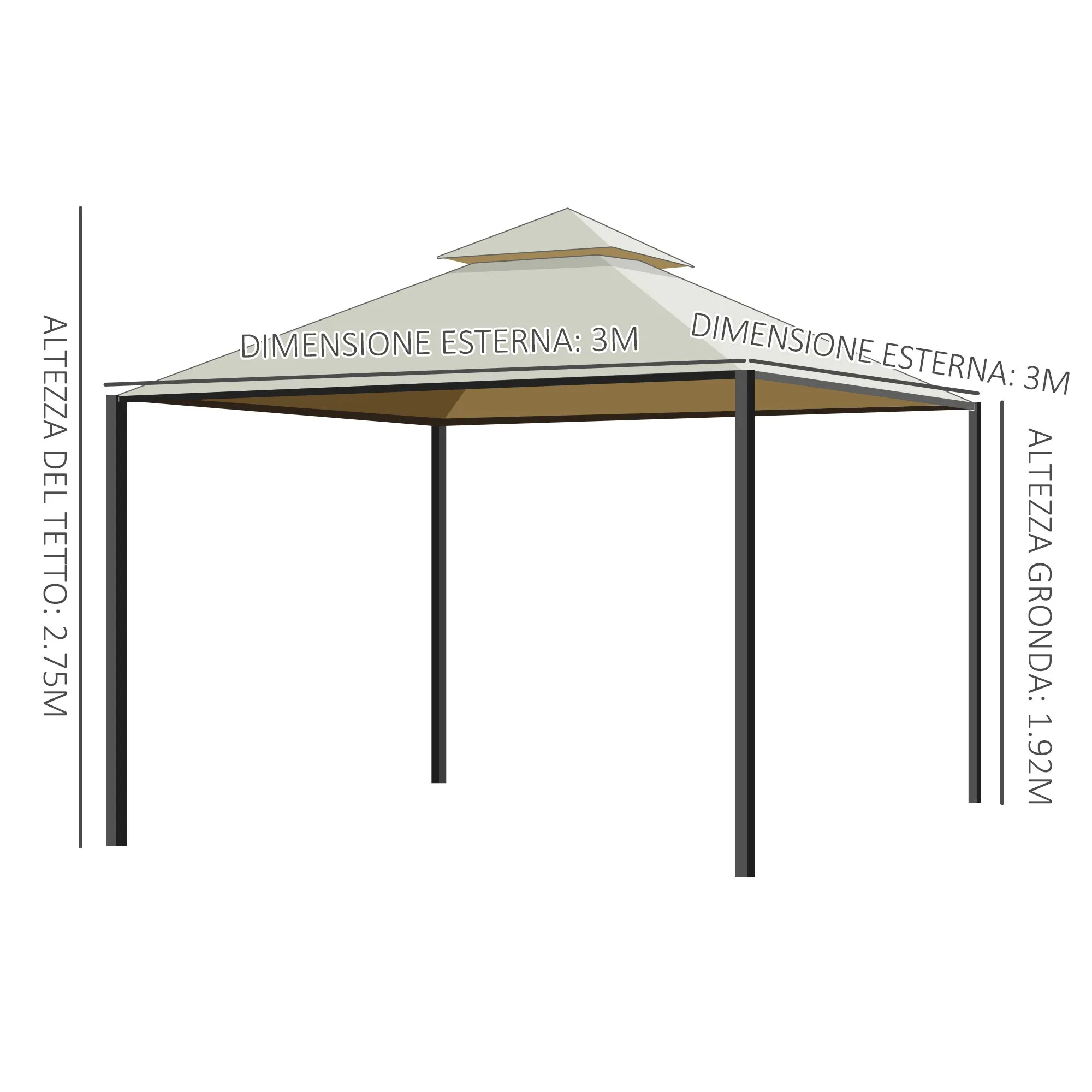 CAMI | 3x3m Beige Garden Gazebo - Image 3