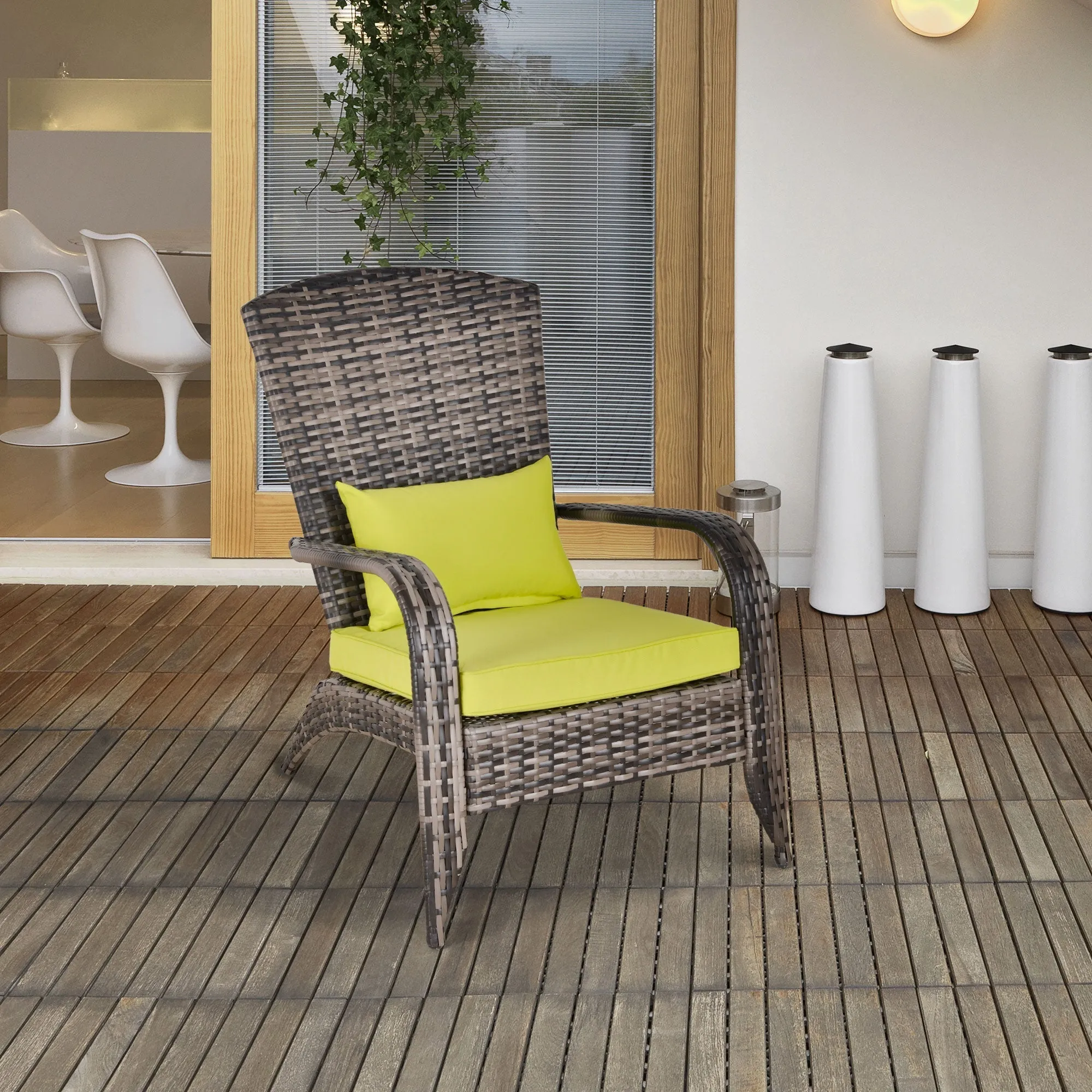 Adironrack Garden Chair with Armrests and Cushions, Rattan and Steel Chair for Indoor and Outdoor Use, 64x80x90 cm, Green - Image 2