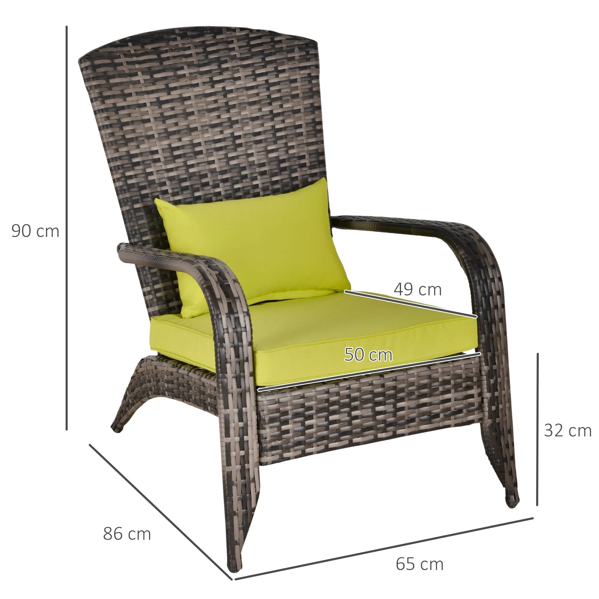 Adironrack Garden Chair with Armrests and Cushions, Rattan and Steel Chair for Indoor and Outdoor Use, 64x80x90 cm, Green - Image 3